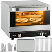 KFFKFF Commercial Convection Oven, 21L/19Qt, Quarter-Size Conventional Oven Countertop, 1440W 3-Tier Toaster w/ Front Glass Door, Electric Baking Oven w/ Trays Wire Racks Clip Gloves