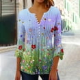 thumbnail image 2 of BangWanChi Womens Summer Tops 3/4 Sleeve Women's V-Neck Casual 3/4 Sleeve Printed Buttoned Tops Pleated T-Shirts Blouses, 2 of 5