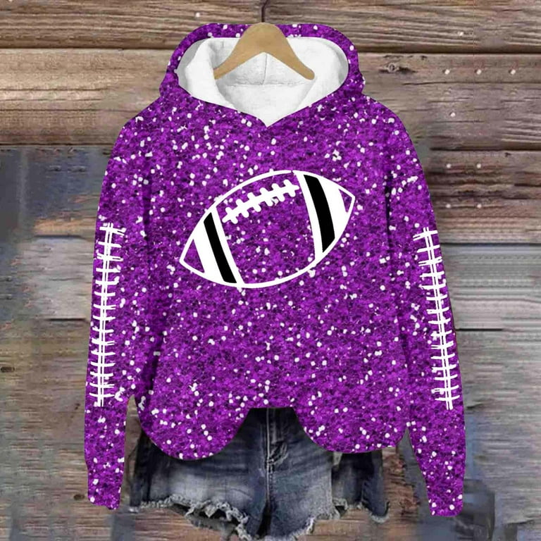 XIAOCHA Womens Hoodies Long Sleeve Football Print Drawstring
