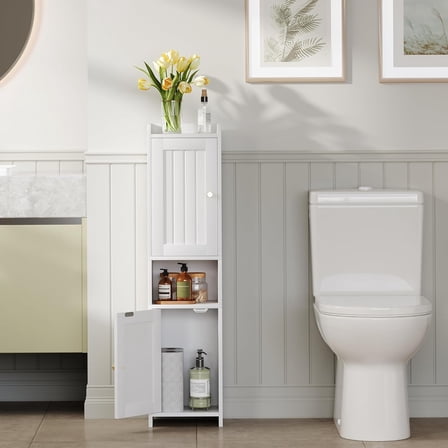 Bathroom Cabinet with 2 Doors, Small Freestanding Storage Cabinet with Adjustable Shelf, Floor Cabinet for Small Spaces, Bathroom, Entrances, Kitchen, White