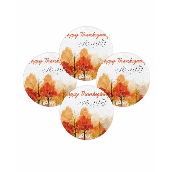 Fall Round Placemats Set of 4 Watercolor Orange Trees Place Mats Thanksgiving Woven Placemat Autumn Forest Circle Braided Table Mat for Kitchen Dining Table Autumn Party Home Decor 15 Inch