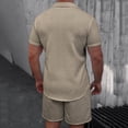thumbnail image 4 of IROINNID Men's 2 Piece Casual Short Sleeve Button Down Shirt and Shorts Set Textured Jacquard Turndown Collar for Summer Beach Vacation, 4 of 8