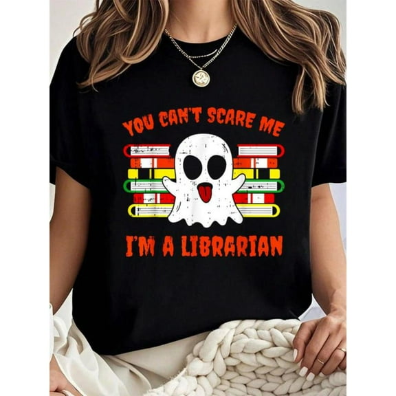 Halloween Librarian Tee Funny Saying Design T Shirt Cotton Graphic Tees Tops Book Lover Humor Black S-5XL