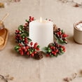 thumbnail image 5 of Personalized Artificial Wreath Candleholder Decor | Holiday Wall Hanging Ornament with Red Berries & Pinecones | 10cm Home Decor, 5 of 6