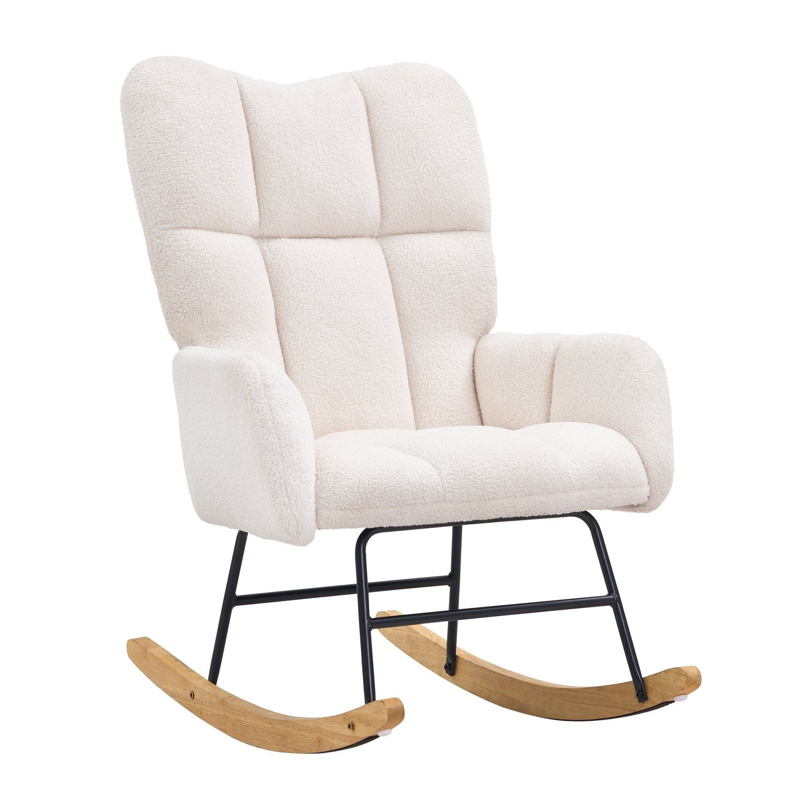 White Glider Rocking Chair for Nursery - Soft Upholstered Swivel Rocker with High Back, 250 lbs Capacity, Teddy Fabric, for Bedroom & Living Room, Ivory