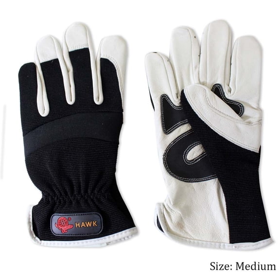 HAWK Men's White Goat Leather Gloves | Size Medium (M) | Flexible Black Spandex Backs | Elegance, Durability & Comfort | Ideal for Work, Drive & Events | Breathable Design