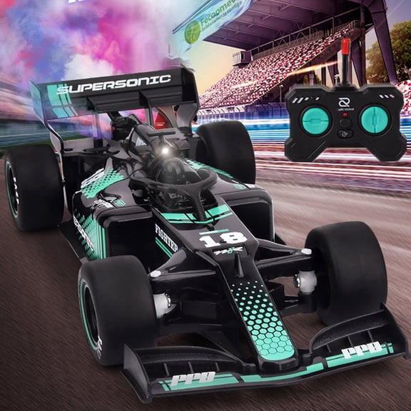 A Blue 5-Channel Remote Control Racing Car With Led Lights And Spray Battery Powered Rc Toy