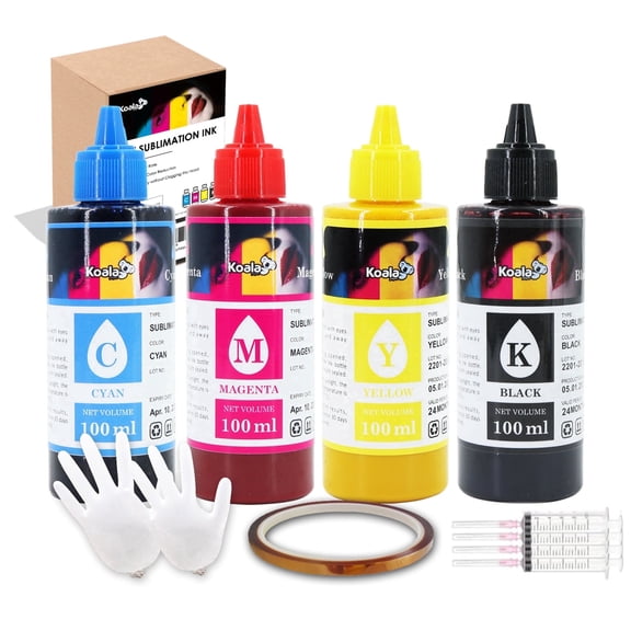 KOALA PAPER Sublimation Ink Refill Bottles with Heat Resistant Tape Compatible with Inkjet Printer Ecotank ET2400 ET2720 ET2750 ET2760 ET-2803 XP4100  etc.