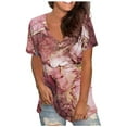thumbnail image 2 of Summer Savings! TAGOLD Womens Plus Size Summer Tops,Womens Plus Size Tops,Fashion Women's Summer V-Neck Short Sleeve Print Casual T-shirt Blouse Pink S, 2 of 4