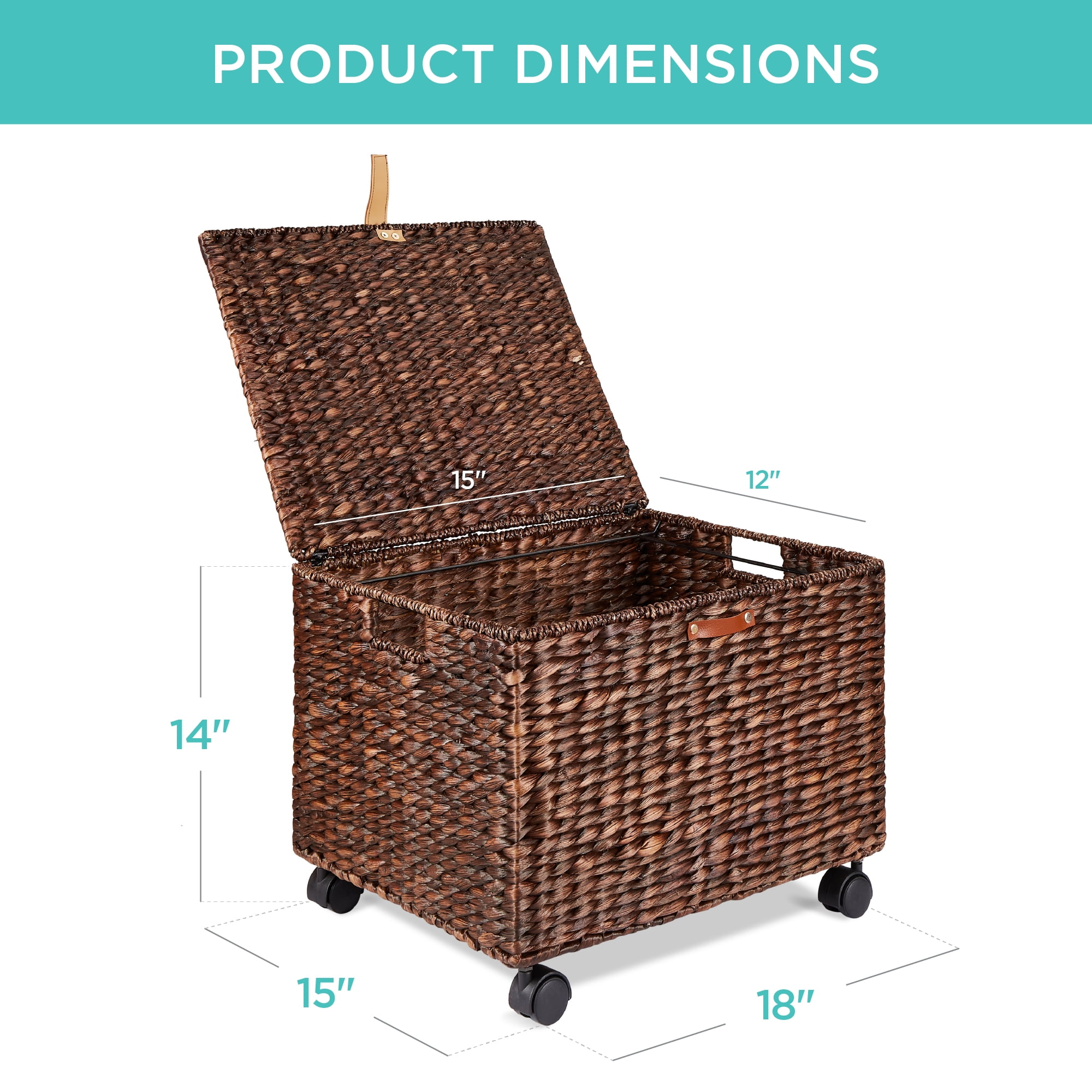 Best Choice Products Hyacinth Rolling Filing Cabinet Mobile Organizer Storage Basket w/ Lid, Locking Wheels - Brown