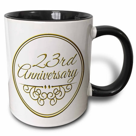 3dRose 23rd Anniversary gift - gold text for celebrating wedding anniversaries - 23 years married together, Two Tone Black Mug,