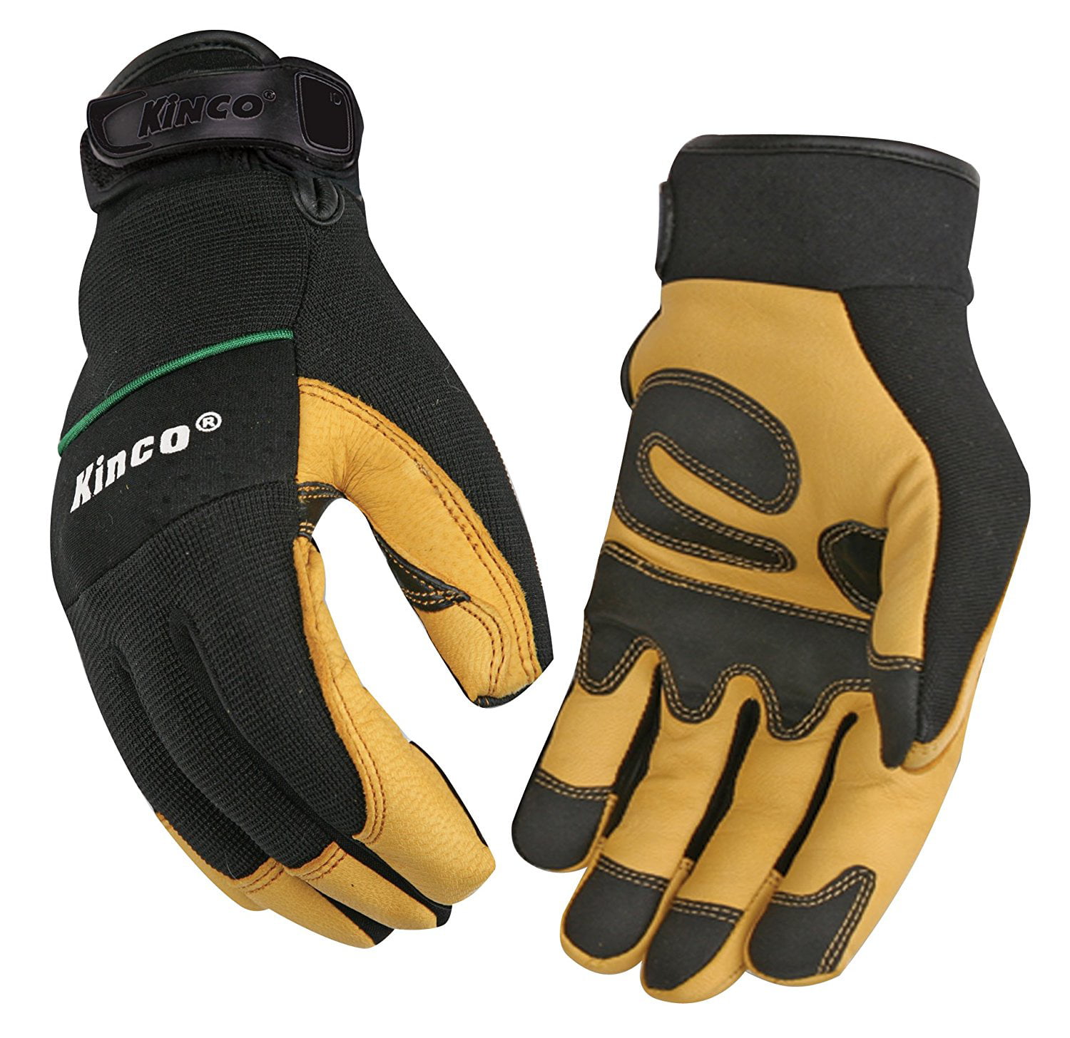 Yellow/Black Kinco 102HK-L Men's Lined Grain Goatskin Gloves Large 