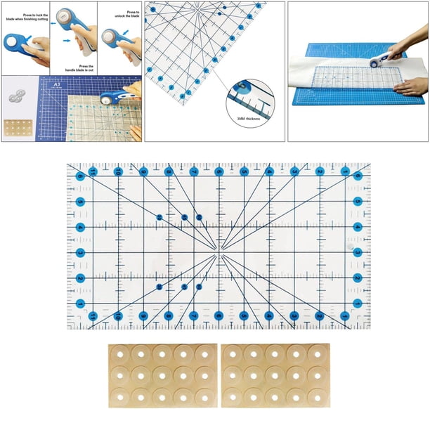 Kit de acolchado con cortador giratorio Regla de patchwork de acrílico para tela, manualidades, costura, patchwork, recorta los márgenes de costura pr 6.5x12in Baoblaze Regla para acolchar