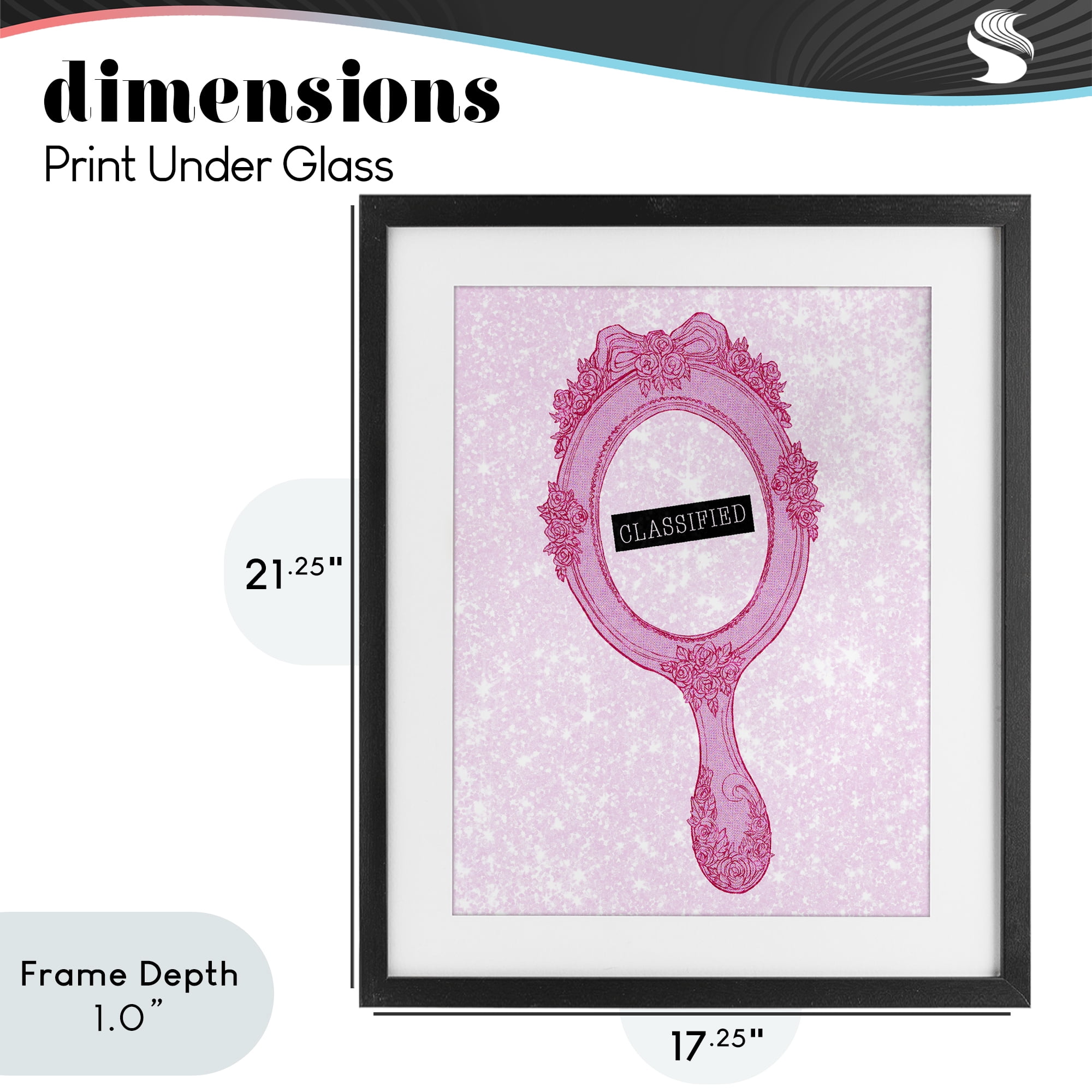 Stupell Industries Classified Ornate Pink Mirror Black Framed Print Under Glass, design by Ziwei Li