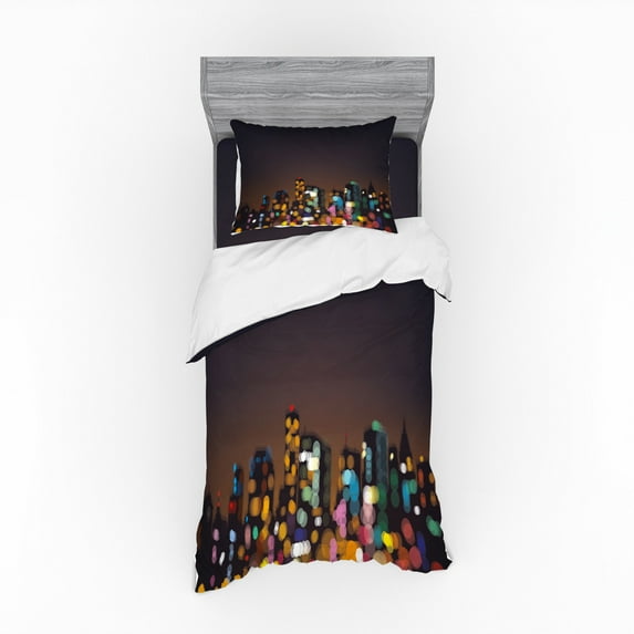 Ambesonne City Bedding Set 3 Pcs, Abstract Cityscape Bokeh, Twin, Multicolor