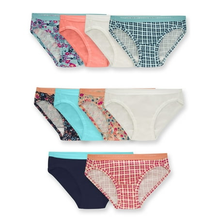 Fruit Of The Loom Girls Underwear, 10 Pack Assorted Cotton Bikini Panties, (Little Girls & Big Girls), Size 4