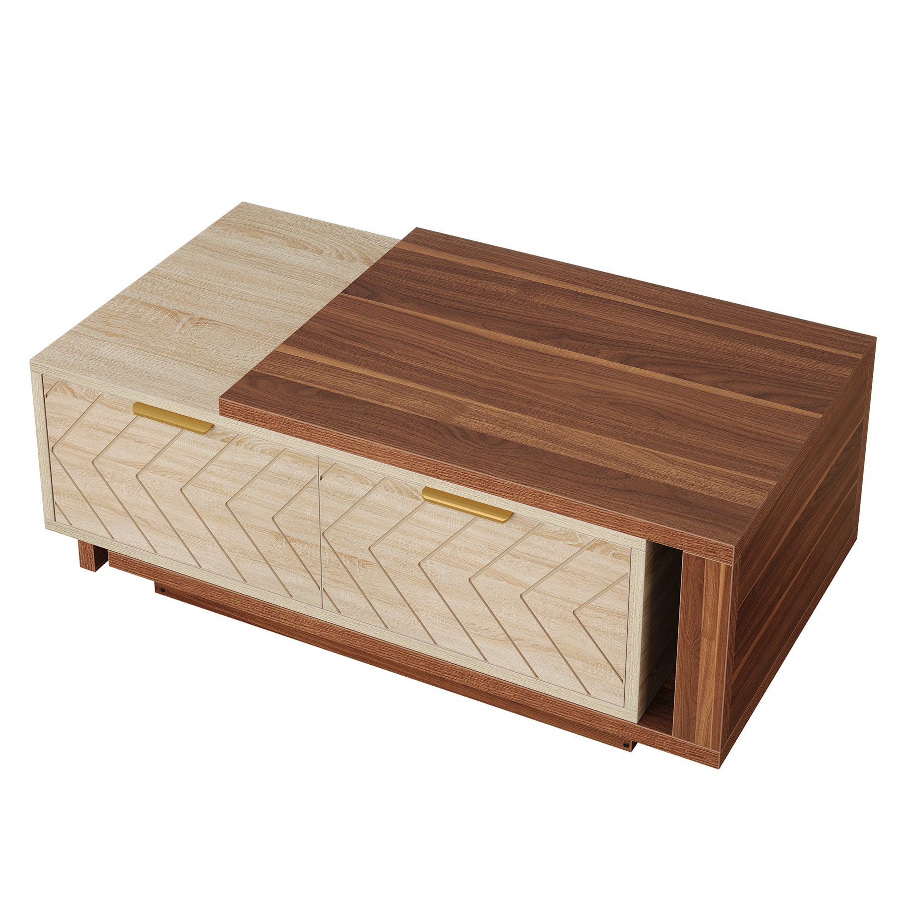 Fnova Modern Extendable Coffee Table with 2 Drawers, 42"-65" Expandable Wood Coffee Table for Living Room, Walnut & Oak