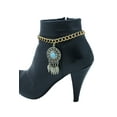 thumbnail image 6 of Women Gold Metal Boot Chain Bracelet Shoe Feather Turquoise Blue Charm Ethnic, 6 of 8