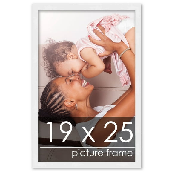 19x25 White Wood Picture Frame - UV Acrylic, Foam Board Backing, Hanging Hardware