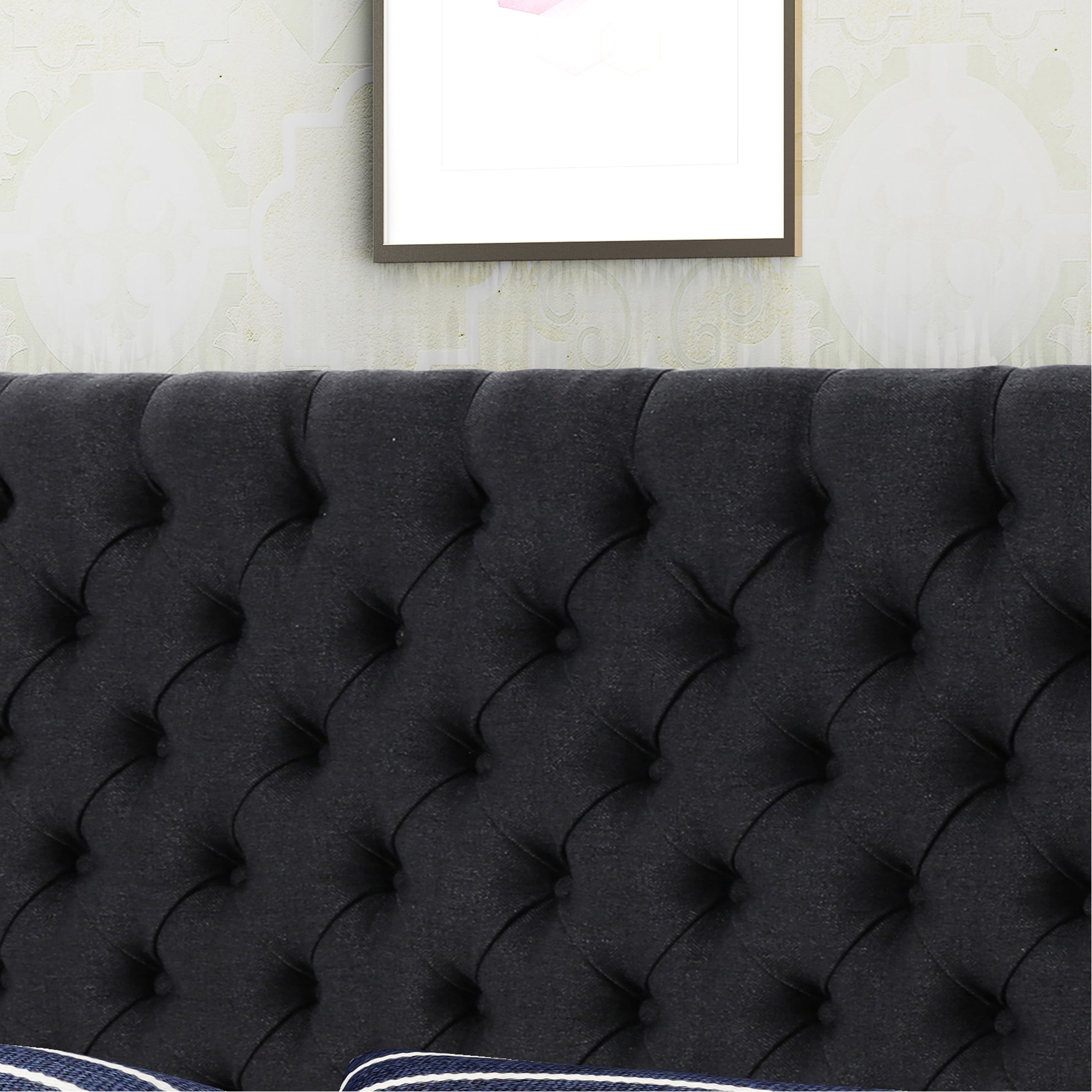 Upholstered Headboard In Charcoal Grey For Queen Bed, Fashion Forward Bed Grey, Upholstered, Graceful Look
