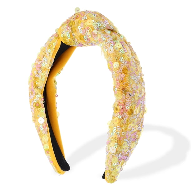 Diadema de lentejuelas para mujeres, bandas de cabello anudadas de arcoíris, accesorios brillantes, diademas para niñas, amarillas