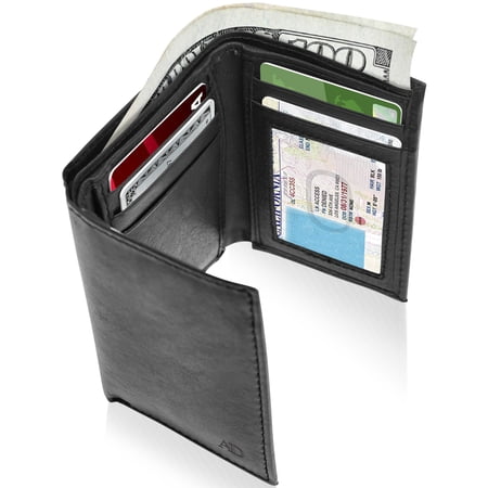 Access Denied Men's Black Genuine Leather Trifold Wallet RFID