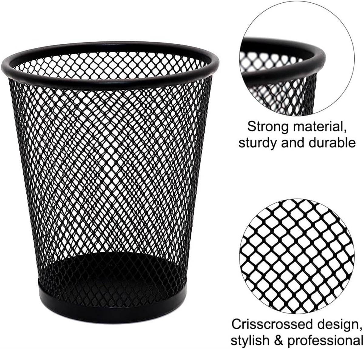 Metal Pen Holder,Happon 6 Pack Mesh Pencil Holder Desk Organized, Makeup Brush Holders, Round Wire Pen Cup Marker Holder for Desk Organizer for Home Office, Black