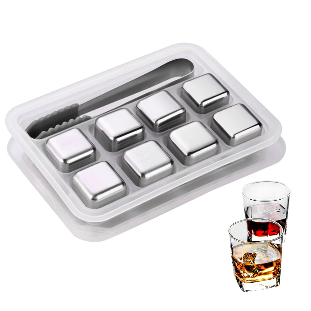8 Pcs Stainless Steel Ice Cubes Metal Stones Cocktail Whisky Reusable Rocks pp 