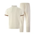 thumbnail image 5 of Men's Short Sleeve Tracksuit Summer V Neck T Shirt & Pants Set Pocket Waffle Knited Solid Two Piece Casual Daily Duty-off Khaki, 5 of 5