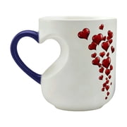 Weloille Valentine's Day Mug 1 Piece, Love Heart Handle Ceramic Cup, Smooth Surface Heat Resistant Drinkware, Romantic Design Reveal Cup for Couple Anniversary Gift Daily Coffee Tea Use