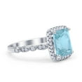 thumbnail image 2 of Art Deco Accent Halo Radiant Women Engagement Ring Simulated Aquamarine 925 Sterling Silver, 2 of 5