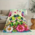 thumbnail image 2 of Deluxe Soft Cozy Warmth Polyester Contemporary Animal Themed Flannel Bed Blanket - Reversible All-Season Green Frogs with Butterflies Print, Multipurpose Nap Digital Printed Bedding, Machine Washable, 2 of 6
