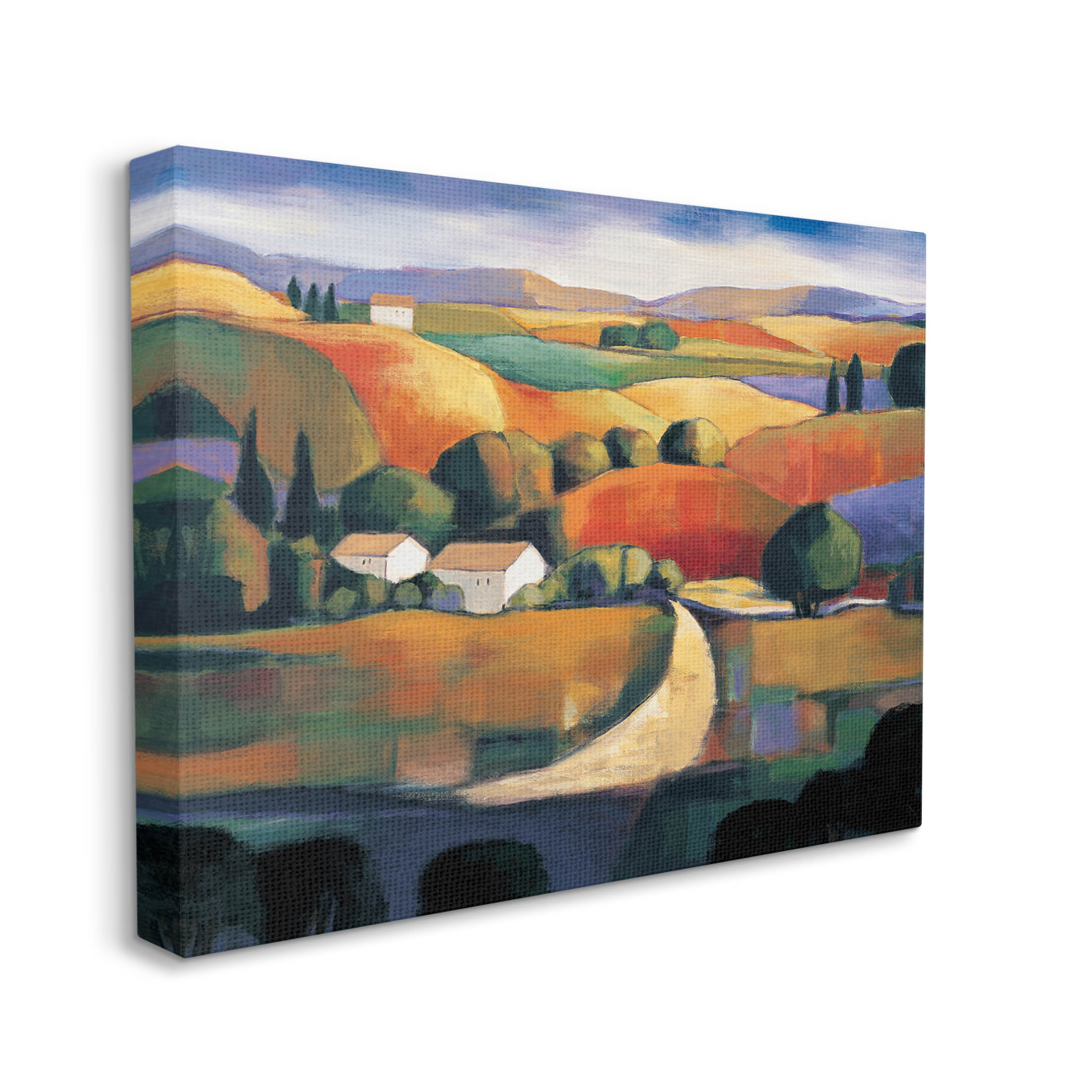 Modern Rolling Hills Countryside Landscape Painting Gallery Wrapped Canvas Print Wall Art