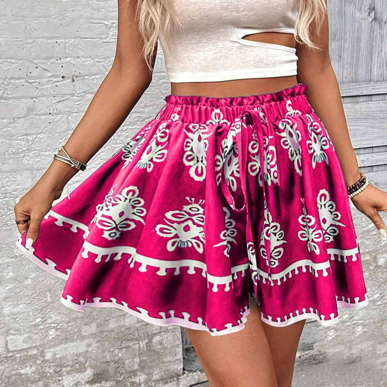 Sakmal A line Skorts for Woman Mini Flowy Butterfly Pink Fashion