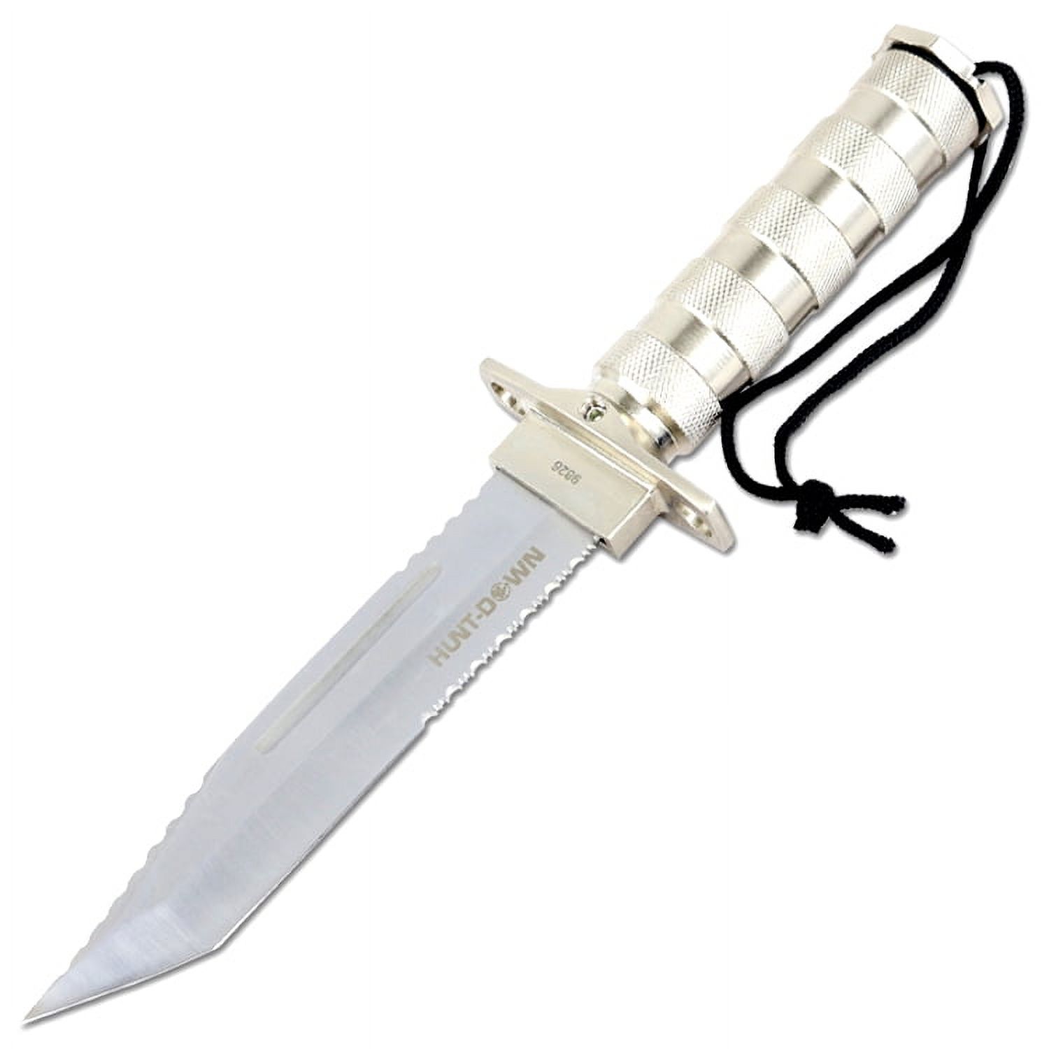 Hunt-Down 12" Chrome Color Fixed Blade Survival Knife - Survival Kit  Compass 9826