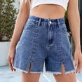 thumbnail image 5 of Jean Shorts for Women High Waisted Stretchy Casual Denim Shorts Front-Slit Frayed Hem Summer Trendy Jorts XXL, 5 of 10