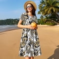thumbnail image 4 of Picia Tulips Flowers Pattern Women's Short Sleeve Summer Dress Pleated Loose Swing Knee Length Short Sleeve Swing Dresses, 4 of 6