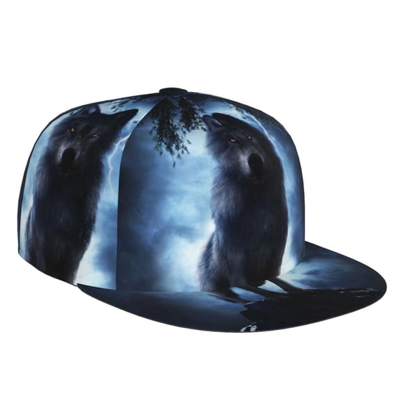 Balery Baseball Cap Flat Bill Hats for Men Adjustable Size for Running Workouts and Outdoor Activities All Seasons Dad Hat(Night Scene of Wolves )