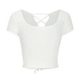 thumbnail image 4 of Crop Tops for Women Backless Lace up Crochet Short Sleeve Blouse Tops Solid Scoop Neck Slim Fit Summer Club Shirt Tops, 4 of 7