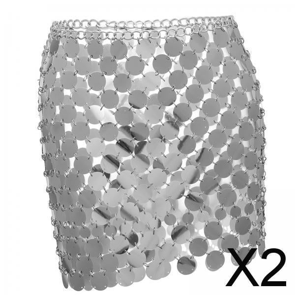 Falda de lentejuelas,Falda de lentejuelas de metal con pañuelo en la cadera,Cadena corporal bohemia con joyas brillantes,Falda transparente con brillos y moda,Accesorios de disfraces delicados