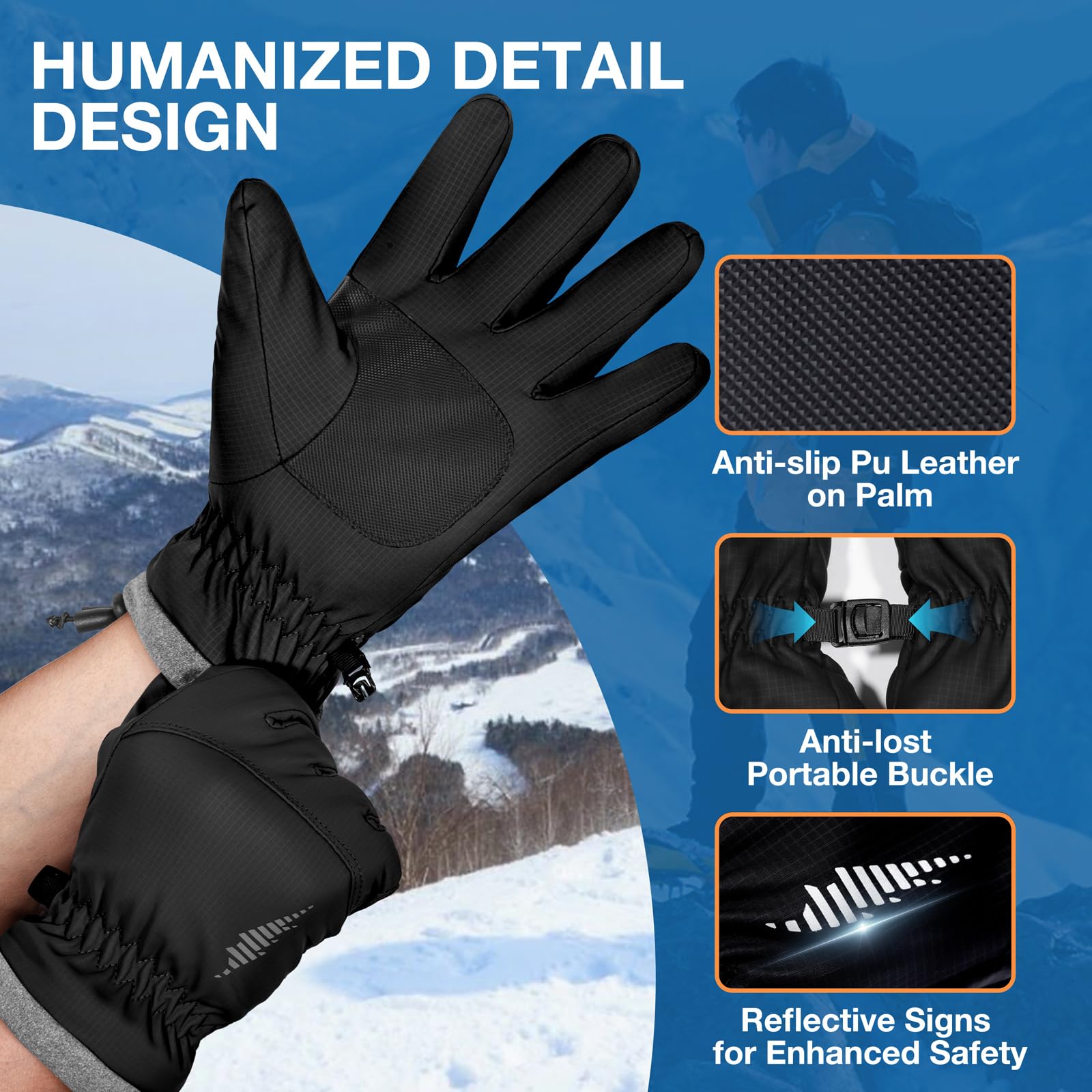 Winter Waterproof Warm Gloves Women Men With Touchscreen Fingers  Ski Snow Windproof For Cold Weather Thermal Running Hiking Driving Cycling Outdoor Sports Daily Work