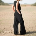 thumbnail image 5 of WCJM Black Womens Large Plain Sleeveless Trousers Suit Cotton Linen Casual Long Sleeved Loose Cotton Suit, 5 of 7