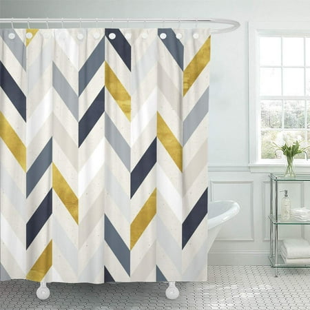 Suttom Blue Gold Geometric Pattern On Herringbone Vintage Kids Shower Curtain 60x72 Inch Canada Suttom Blue Gold Geometric Pattern On, Herringbone Shower Curtain