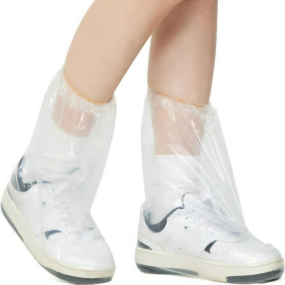Waterproof Shoe Covers for Rain, 10 Pairs of Clear Durable Non-Slip Plastic Rain Boot Covers for Men & Women for Use in Water Parks, Commuting and Travel (clear, adults)