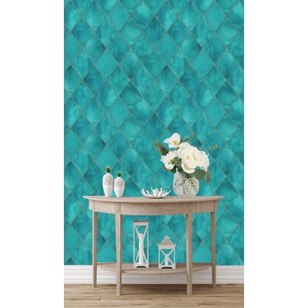 Geometric Teal Turquoise Argyle Wallpaper Peel and Stick 10'L x 24''W