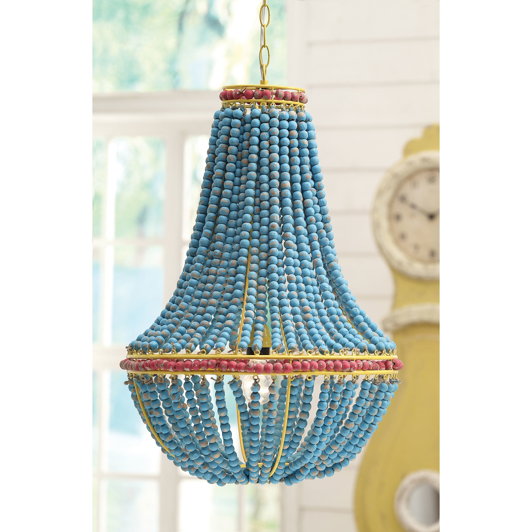 Creative Co-Op Draped Wood Bead Chandelier, Multicolor