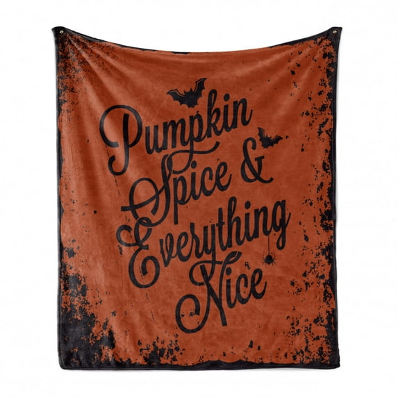 Pumpkin Spice Soft Flannel Fleece Throw Blanket, Halloween Season Bats and Spiders with Grunge Painted Frame, Cozy Plush for Indoor and Outdoor Use, 60" x 80", Cinnamon Chestnut Brown, by Ambesonne