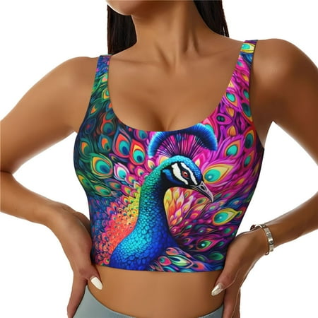 Sports Bra for Women  Rainbow Colorful Peacock Sports Bras for Women High Support  Workout Yoga Tank Tops Woman With Removable Cups
