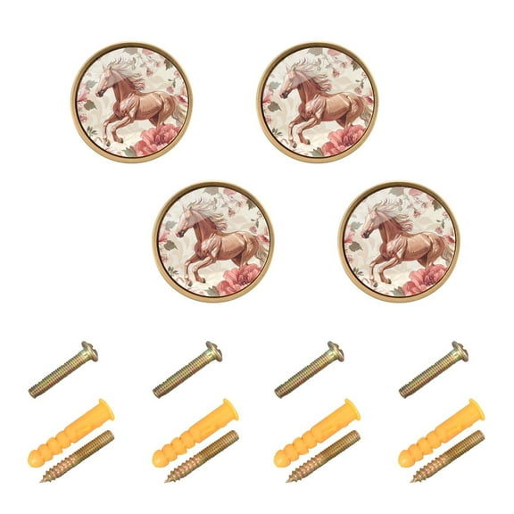 Running Horse and Rose Cabinet Knobs Sets Kitchen Pulls Dresser Drawer Handles Hardware Decorate for Bathroom Wardrobe Closet Knob 4 Packs