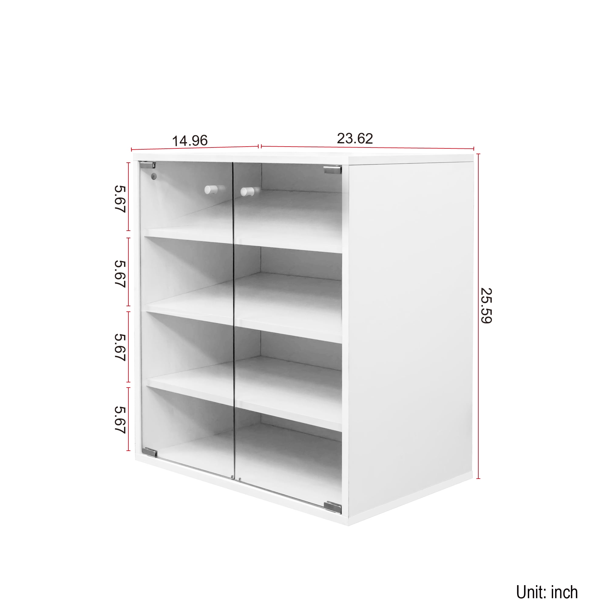 Mintazer 4 Tier Modern Shoe Storage Cabinet with LED Lights & Glass Door, Stackable Shoe Storage Box for Entryway, White